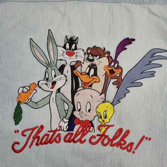 Vintage 90s Looney-Tunes Button Shirt XL 25x31 Pinstripe - Picture 11 of 16